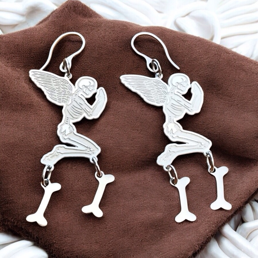 🆕 Skeleton and Bones Laser Etched Earrings -Stainless Steel